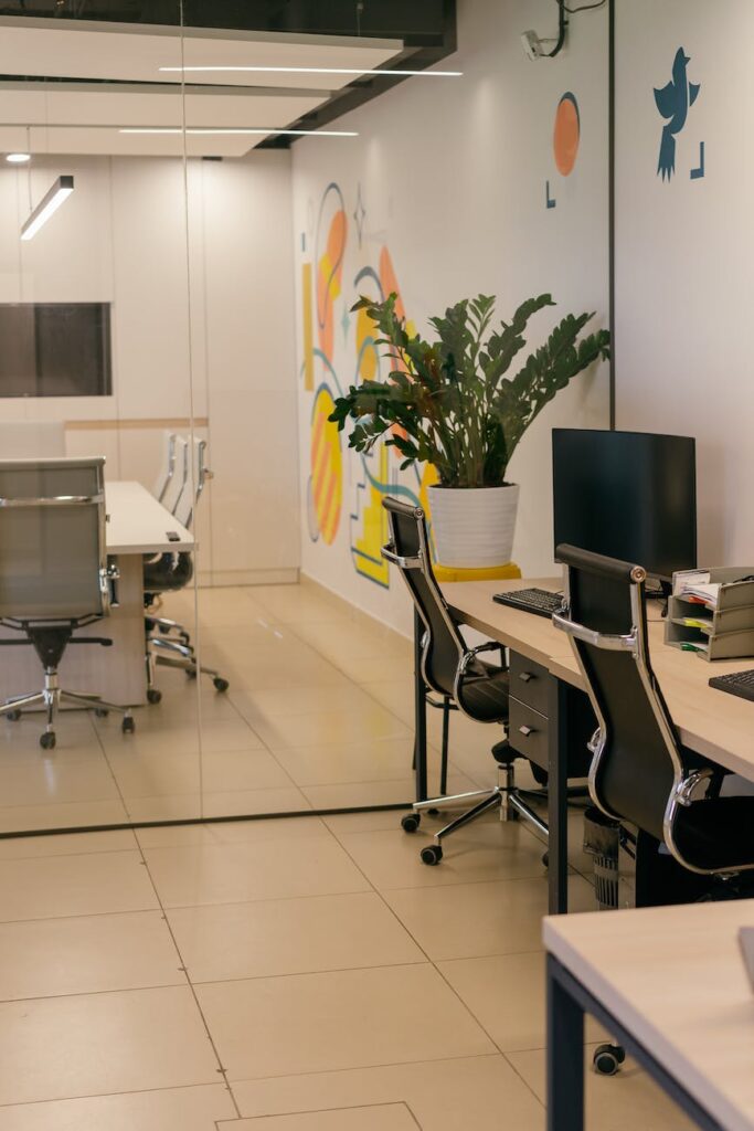 tables and chairs in the office